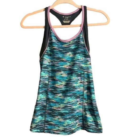 Tek Gear Women Blue Pink Yellow Watercolor Racerback Workout Tank Top Size XS - Picture 1 of 6